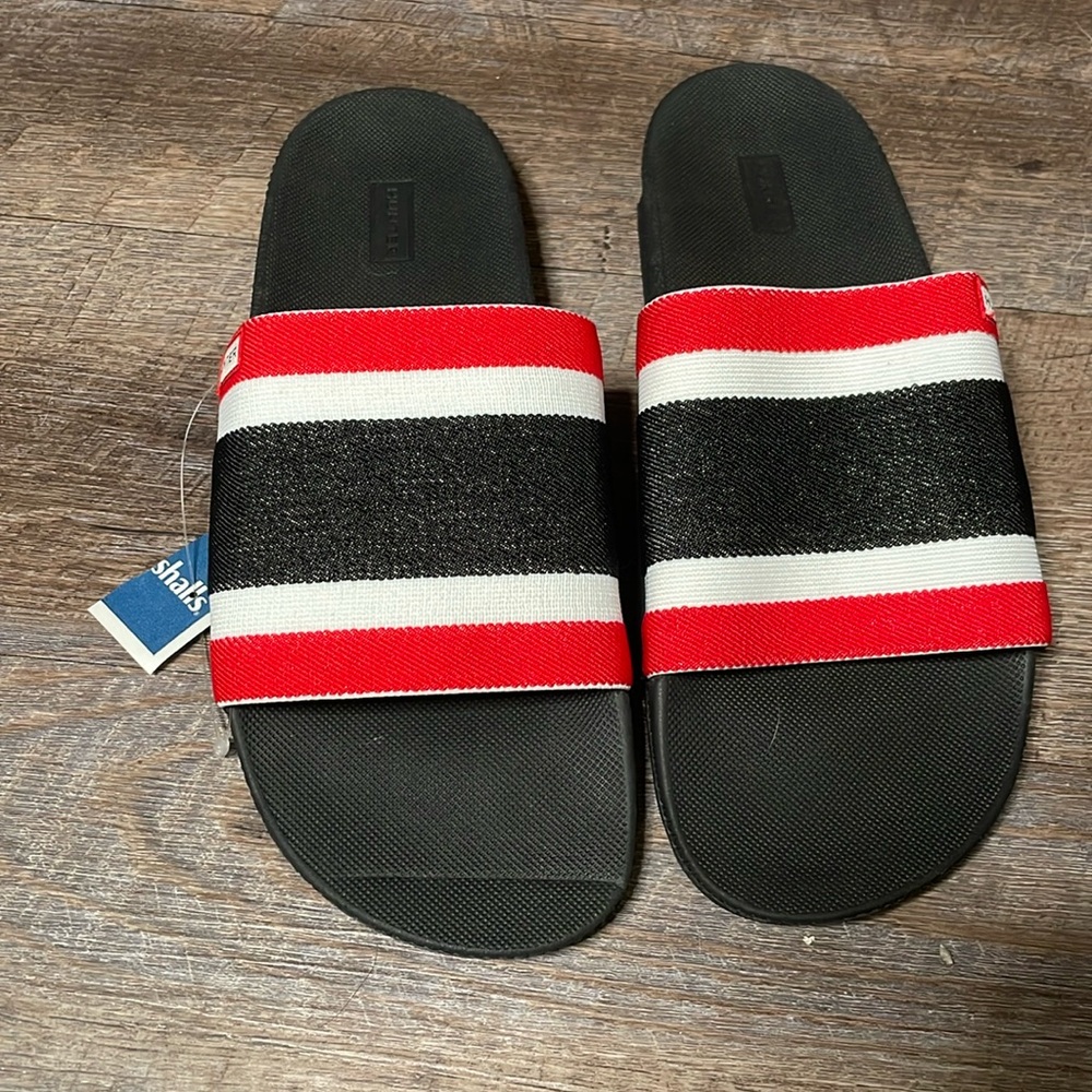 NWT Hunter striped slide on sandals slides